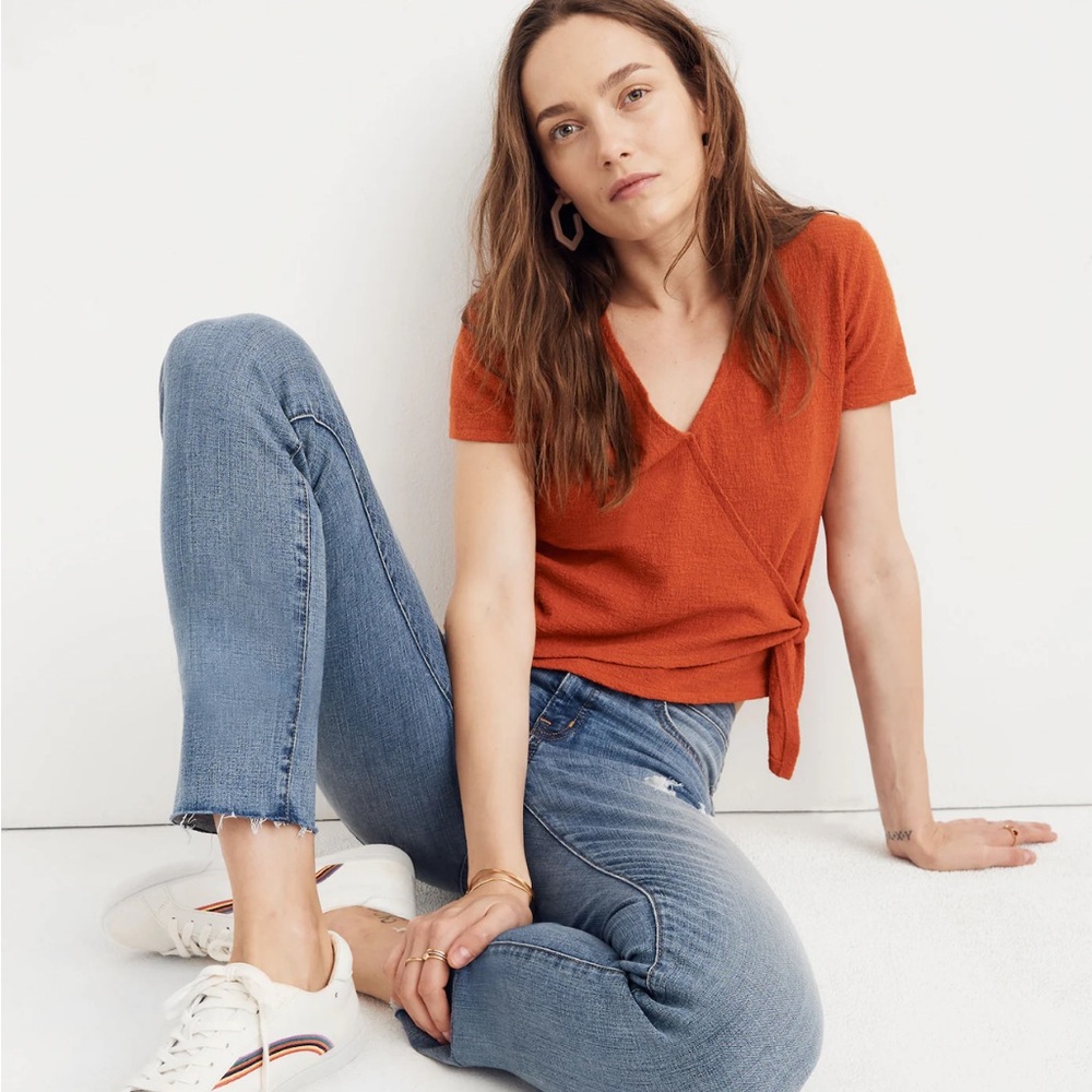 Texture & Thread Wrap-Tie Top xs in spiced cinnamon